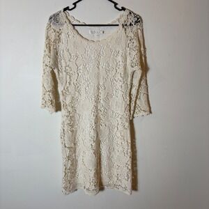 Velvet by Graham & Spencer Lace Dress Crochet Overlay Cream Floral‎ Size Small